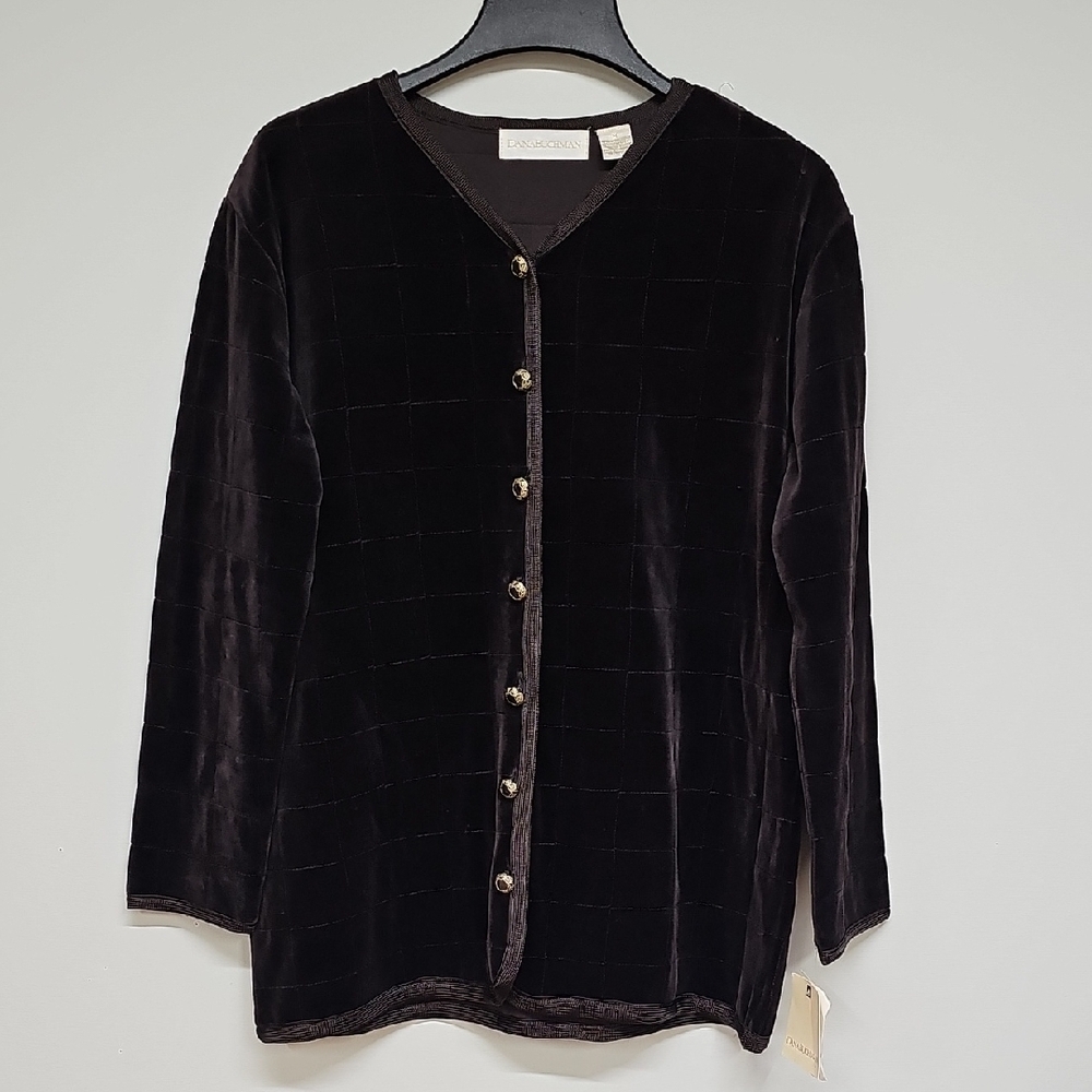 Dana Buchman Brown Velour Top Button Up Jacket Size Medium